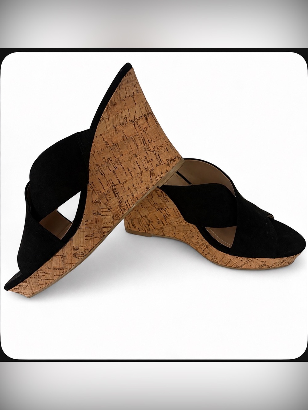 Charles By Charles David Black Suede Cork Wedge Sandals